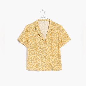Madewell linen blend yellow floral short sleeve shirt